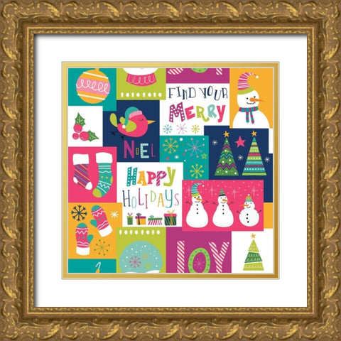 Holiday Joy Pattern III Gold Ornate Wood Framed Art Print with Double Matting by ND Art