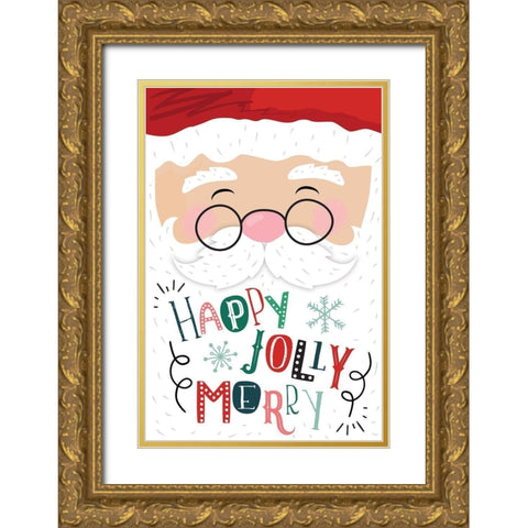 Happy Jolly Merry Gold Ornate Wood Framed Art Print with Double Matting by ND Art
