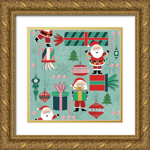 Happy Jolly Merry Pattern I Gold Ornate Wood Framed Art Print with Double Matting by ND Art