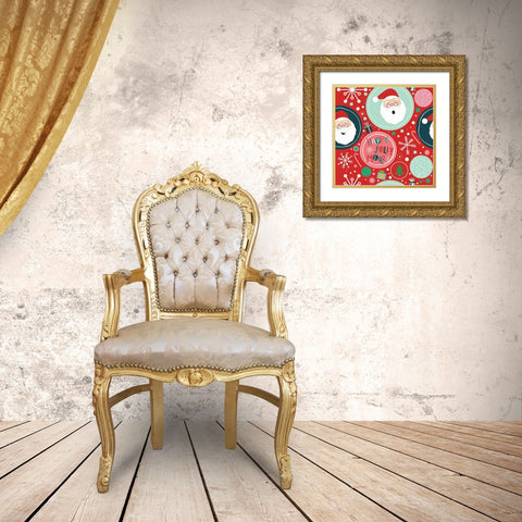 Happy Jolly Merry Pattern II Gold Ornate Wood Framed Art Print with Double Matting by ND Art