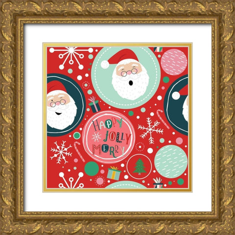 Happy Jolly Merry Pattern II Gold Ornate Wood Framed Art Print with Double Matting by ND Art