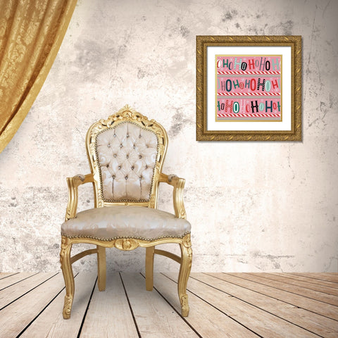 Happy Jolly Merry Pattern IV Gold Ornate Wood Framed Art Print with Double Matting by ND Art