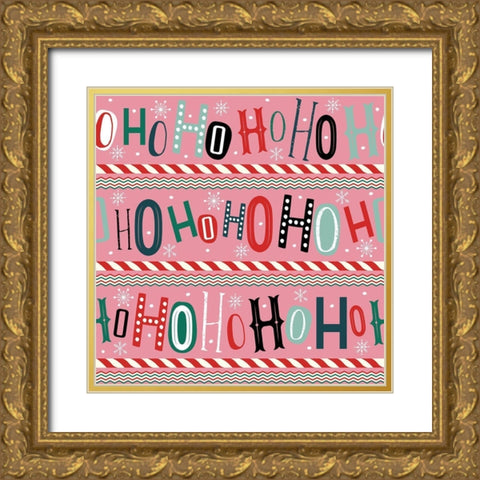 Happy Jolly Merry Pattern IV Gold Ornate Wood Framed Art Print with Double Matting by ND Art