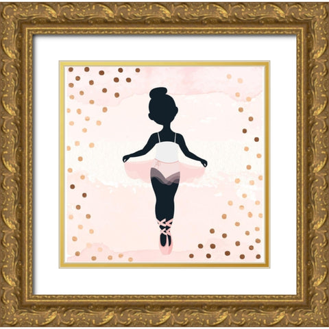 Ballerina Gold Ornate Wood Framed Art Print with Double Matting by ND Art