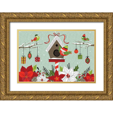 Festive Feathers Gold Ornate Wood Framed Art Print with Double Matting by ND Art