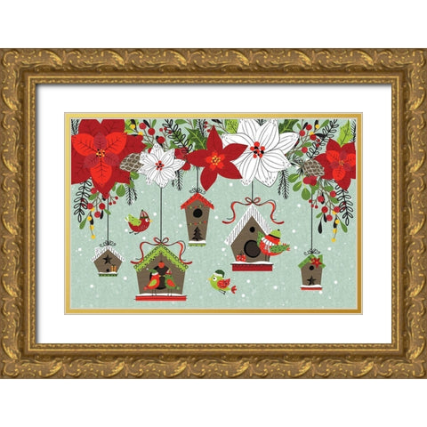 Festive Feathers II Gold Ornate Wood Framed Art Print with Double Matting by ND Art