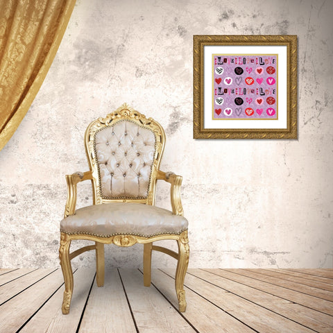 Love Love Love Pattern III Gold Ornate Wood Framed Art Print with Double Matting by ND Art