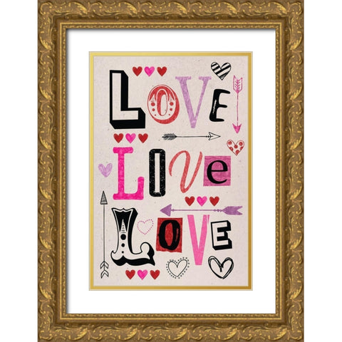 Love Love Love II Gold Ornate Wood Framed Art Print with Double Matting by ND Art