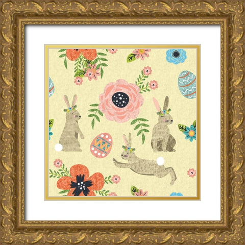 Easter Wishes Pattern II Gold Ornate Wood Framed Art Print with Double Matting by ND Art