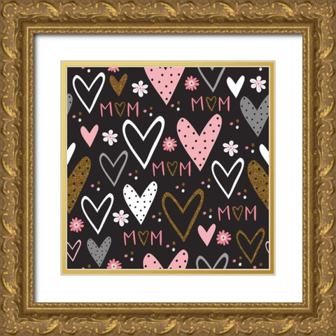 Best Mom Ever Pattern II Gold Ornate Wood Framed Art Print with Double Matting by ND Art