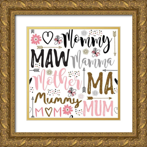 Best Mom Ever Pattern III Gold Ornate Wood Framed Art Print with Double Matting by ND Art