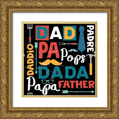 Dad Collage Gold Ornate Wood Framed Art Print with Double Matting by ND Art