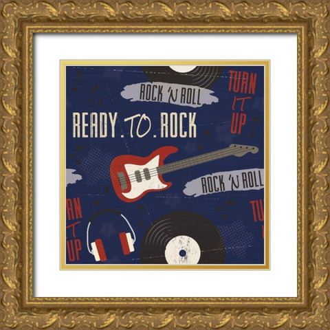 Rock and Roll Americana Pattern II Gold Ornate Wood Framed Art Print with Double Matting by ND Art
