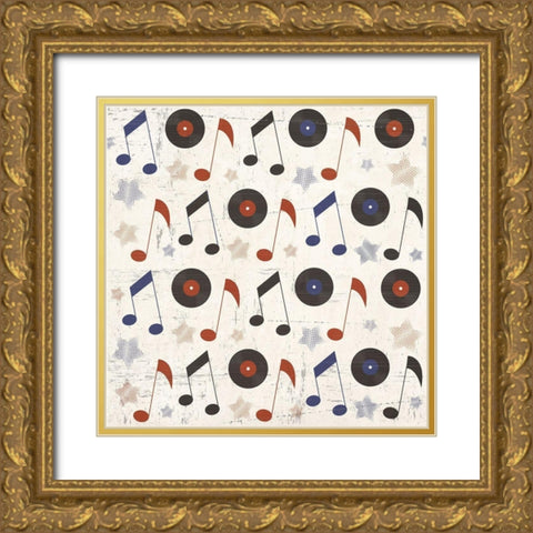 Rock and Roll Americana Pattern III Gold Ornate Wood Framed Art Print with Double Matting by ND Art