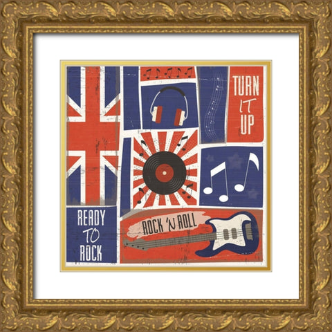 Rock and Roll Americana Pattern IV Gold Ornate Wood Framed Art Print with Double Matting by ND Art