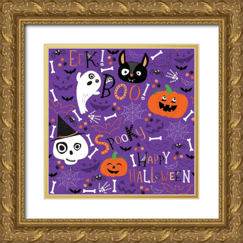 Spooky Buddies Pattern I Gold Ornate Wood Framed Art Print with Double Matting by ND Art