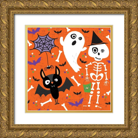 Spooky Buddies Pattern II Gold Ornate Wood Framed Art Print with Double Matting by ND Art
