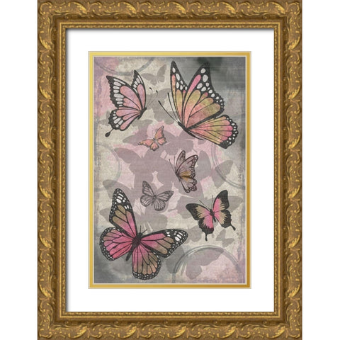 Butterflies III Gold Ornate Wood Framed Art Print with Double Matting by ND Art