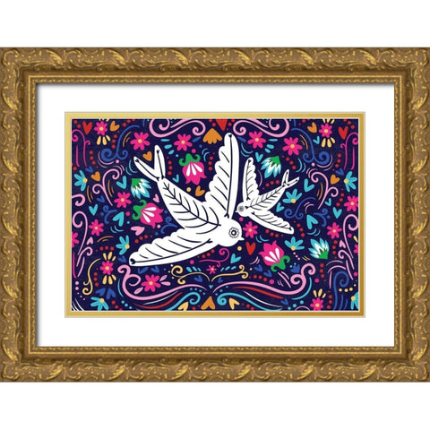 Birds Gold Ornate Wood Framed Art Print with Double Matting by ND Art