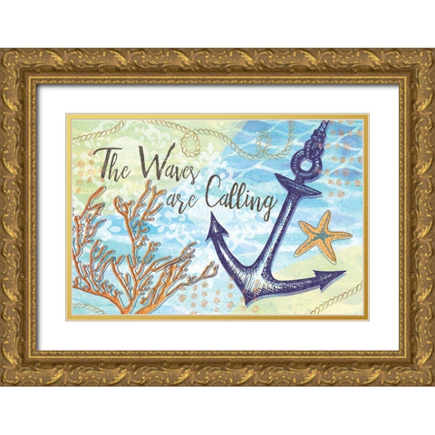 The Waves are Calling Gold Ornate Wood Framed Art Print with Double Matting by ND Art