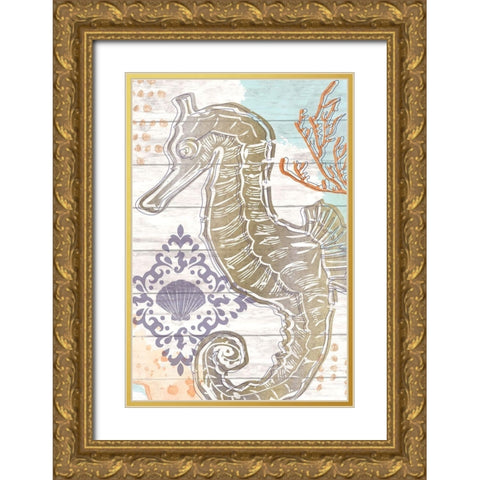 Sea Horse Gold Ornate Wood Framed Art Print with Double Matting by ND Art