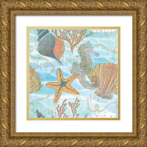 Coastal Shores Pattern IV Gold Ornate Wood Framed Art Print with Double Matting by ND Art
