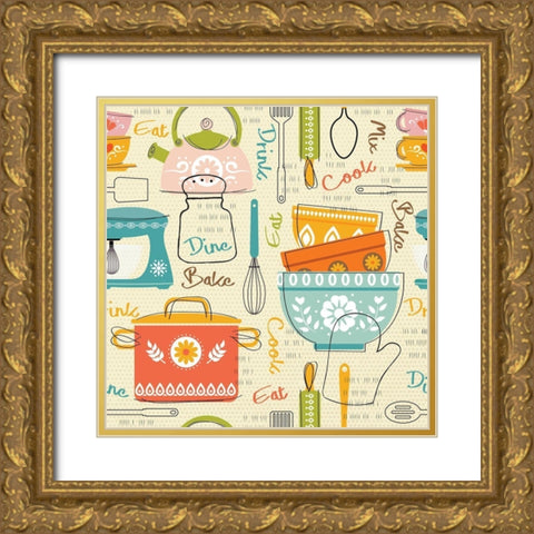 In the Kitchen Pattern III Gold Ornate Wood Framed Art Print with Double Matting by ND Art