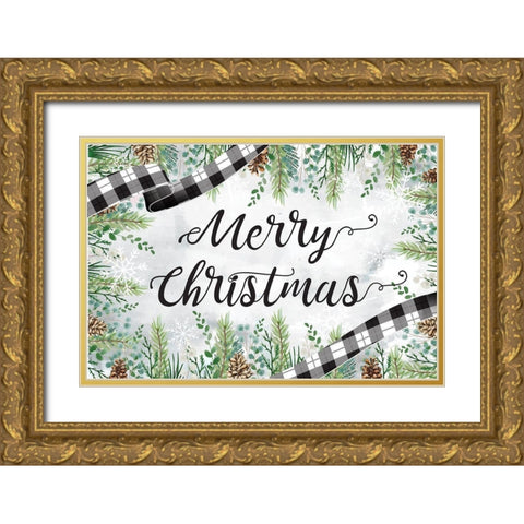 Merry Christmas Gold Ornate Wood Framed Art Print with Double Matting by ND Art