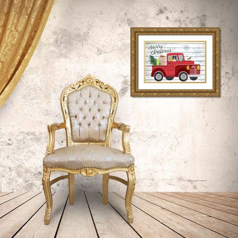 Merry Christmas Gold Ornate Wood Framed Art Print with Double Matting by ND Art