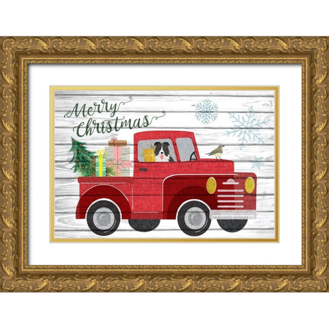 Merry Christmas Gold Ornate Wood Framed Art Print with Double Matting by ND Art