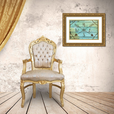 Compass Key Gold Ornate Wood Framed Art Print with Double Matting by ND Art