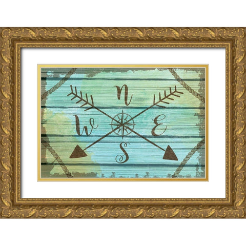 Compass Key Gold Ornate Wood Framed Art Print with Double Matting by ND Art