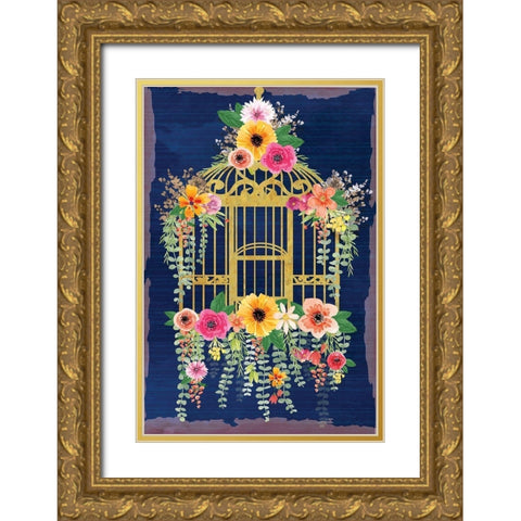 Bird Cage Gold Ornate Wood Framed Art Print with Double Matting by ND Art