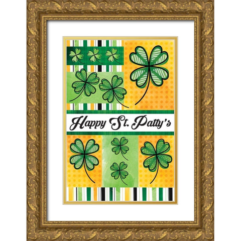 Happy St. Pattys Gold Ornate Wood Framed Art Print with Double Matting by ND Art