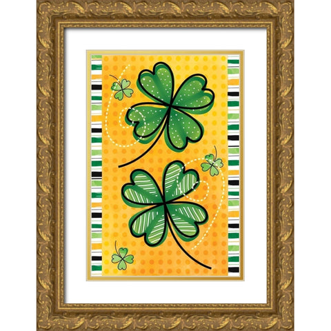 4 Leaf Clovers Gold Ornate Wood Framed Art Print with Double Matting by ND Art