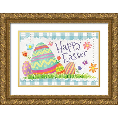 Happy Easter Gold Ornate Wood Framed Art Print with Double Matting by ND Art