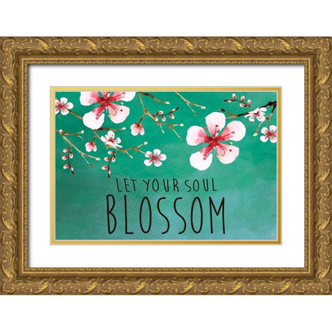 Cherry Blossoms Gold Ornate Wood Framed Art Print with Double Matting by ND Art