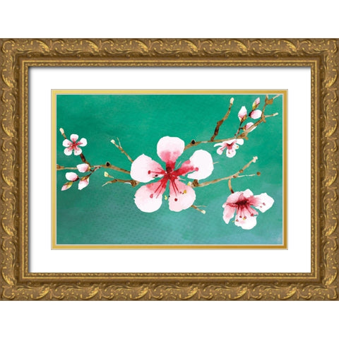 Cherry Blossoms II Gold Ornate Wood Framed Art Print with Double Matting by ND Art