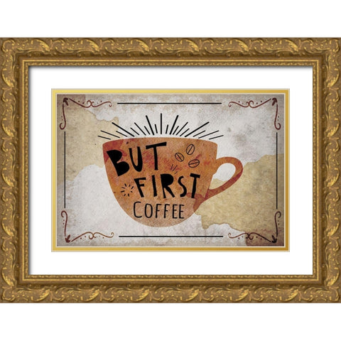 Coffee Typography II Gold Ornate Wood Framed Art Print with Double Matting by ND Art