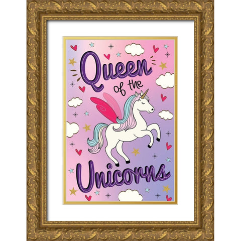 Queen of the Unicorns Gold Ornate Wood Framed Art Print with Double Matting by ND Art