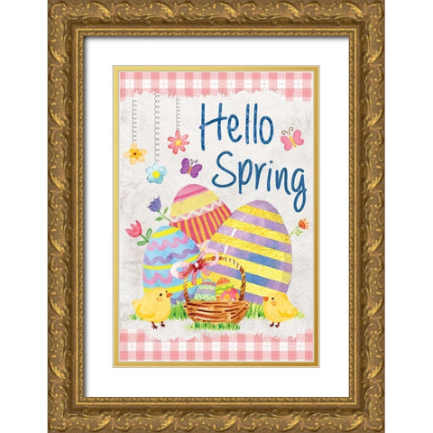Hello Spring Gold Ornate Wood Framed Art Print with Double Matting by ND Art
