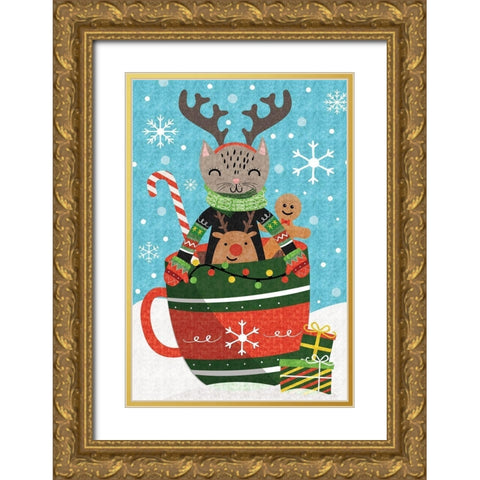 Holiday Mug Gold Ornate Wood Framed Art Print with Double Matting by ND Art
