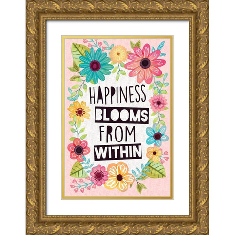 Happiness Blooms Gold Ornate Wood Framed Art Print with Double Matting by ND Art