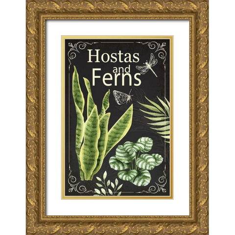 Hostas and Ferns Gold Ornate Wood Framed Art Print with Double Matting by ND Art
