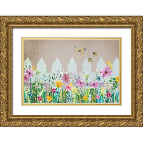 Wild Flower Gold Ornate Wood Framed Art Print with Double Matting by ND Art