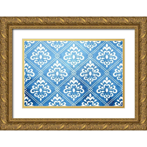 Blue and White IX Gold Ornate Wood Framed Art Print with Double Matting by ND Art