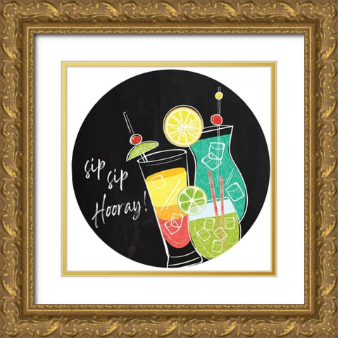 Sip Sip Hooray Plate II Gold Ornate Wood Framed Art Print with Double Matting by ND Art