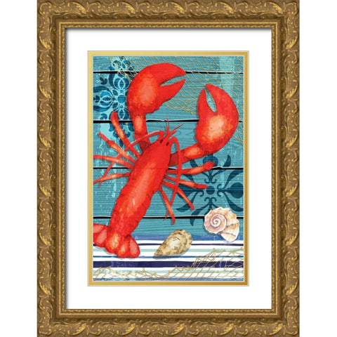 New England Lobster Gold Ornate Wood Framed Art Print with Double Matting by ND Art
