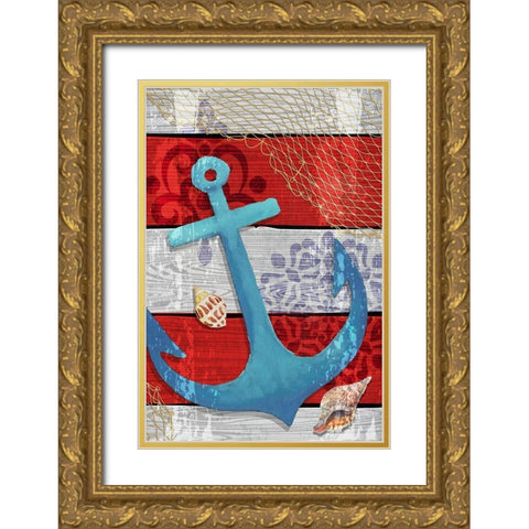 New England Anchor Gold Ornate Wood Framed Art Print with Double Matting by ND Art