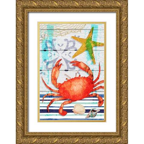 New England Crab Gold Ornate Wood Framed Art Print with Double Matting by ND Art